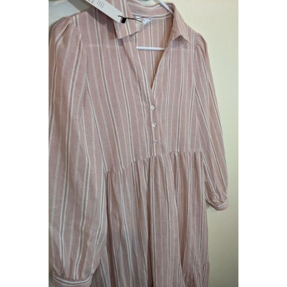 Sundays Elliot Shirt Dress Midi Maxi Pink Striped Long Sleeve Collared Small - Picture 9 of 13
